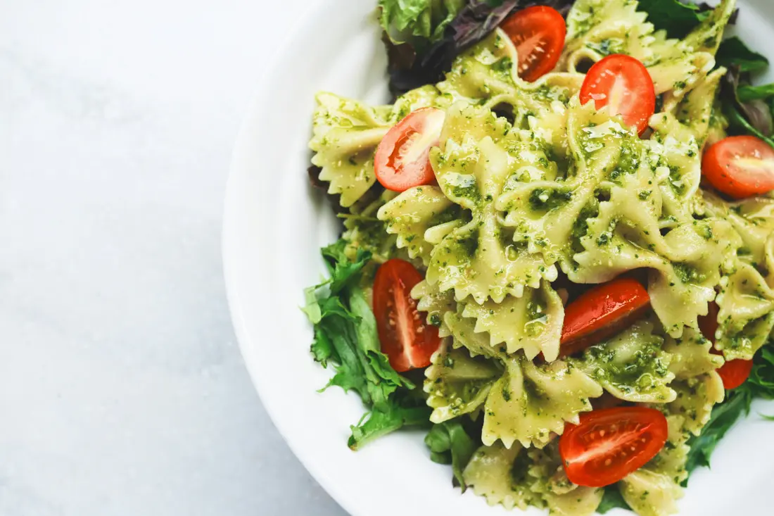 Fresh basil pasta with cherry tomatoes